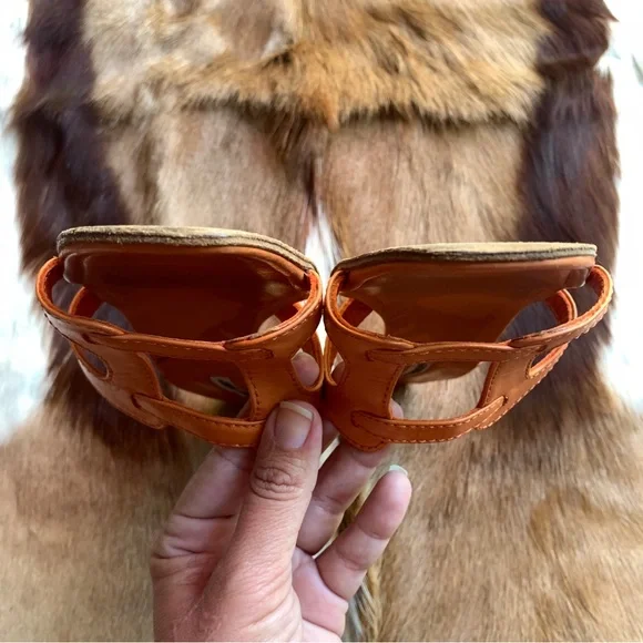 MANOLO BLAHNIK strap leather kitten heels mules orange brown size 36 - Picture 5 of 12